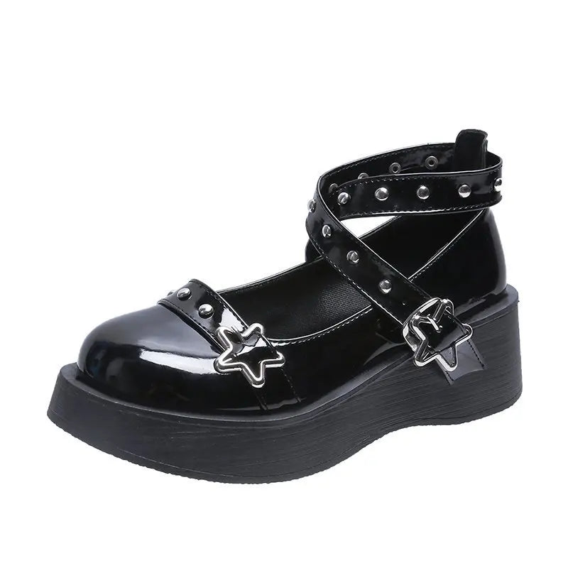 Platform Mary Jane Shoes for Women – Stylish with Star Buckle Strap